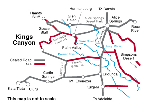 Map to Kings Canyon from Alice Springs